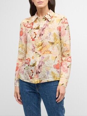 Alice + Olivia "Willa" silk blouse featuring a vibrant zodiac M